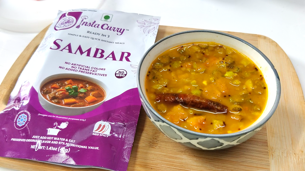 Molly’s Insta Curry  – Tawa Pulao, Sambar, Dal Makhani & Gajar Halwa | 8 Servings Just Add Hot Water No Cooking Needed