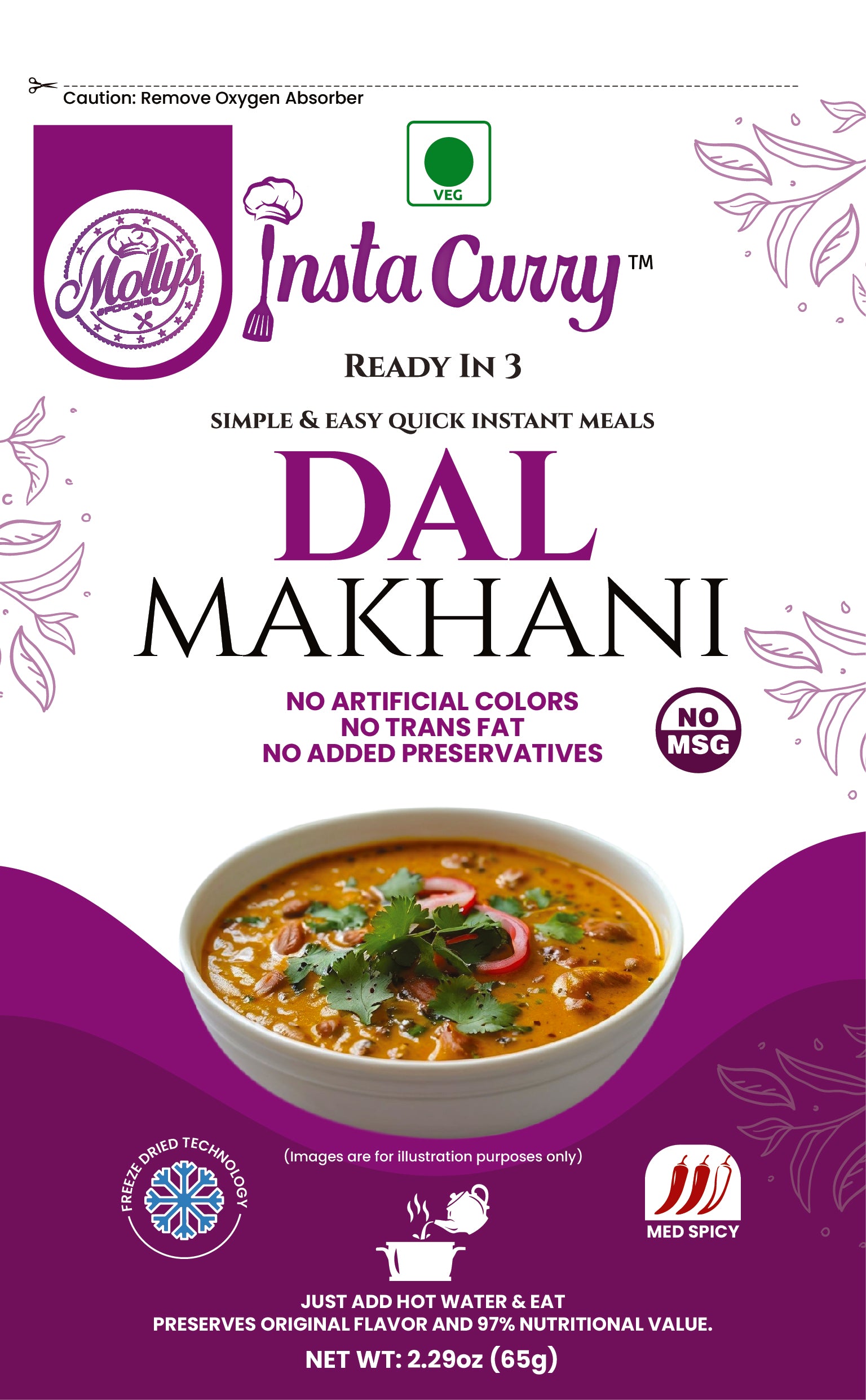 Dal Makhani Creamy Lentils & Kidney Beans Curry. 2 Servings. Just Add Hot water