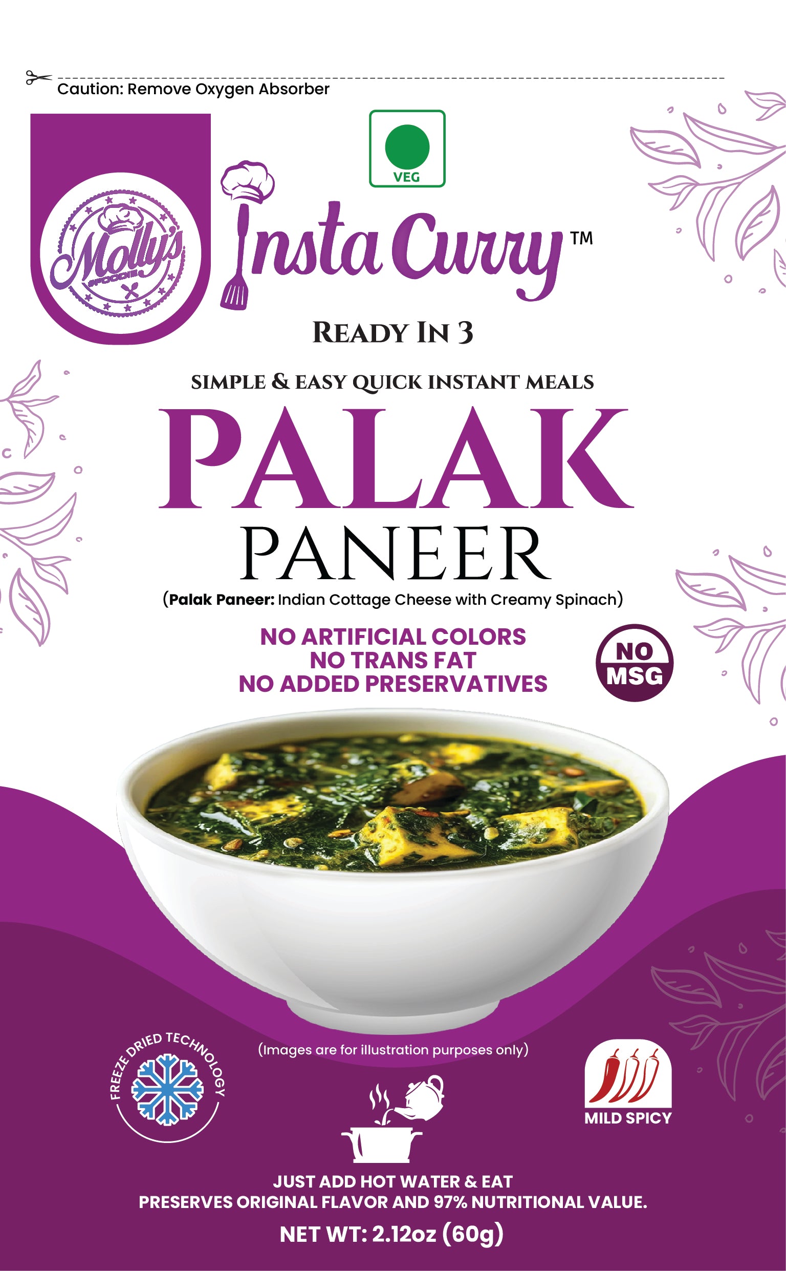 Palak Paneer – Spinach & Cheese Curry. 2 Servings | Just Add Hot Water | Ready in Minutes