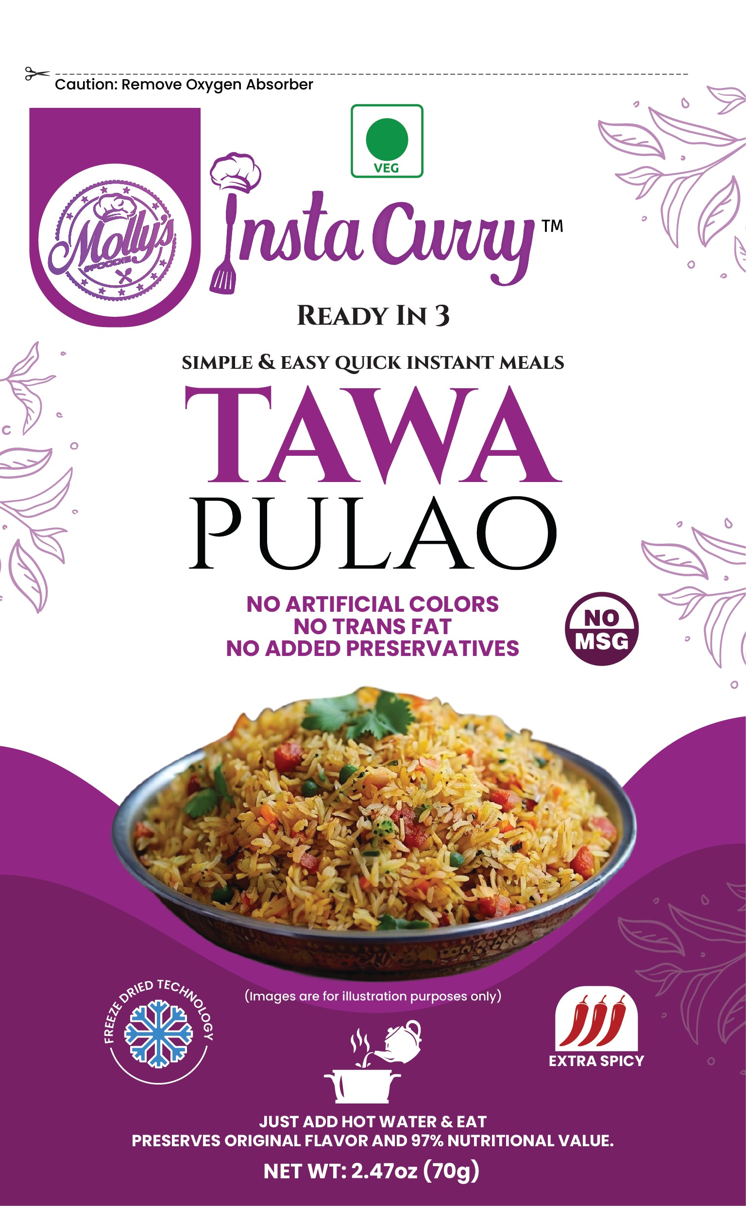 Tawa Pulao – Spiced Vegetable Rice. 2 Servings | Just Add Hot Water | Ready in Minutes