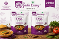 Dal Fry 2-Pack features two vegetarian instant lentil curry pouches with purple and white packaging and meal imagery